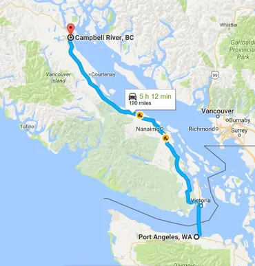 Port Angeles to Campbell River, via Coho Ferry - Black Ball Ferry Line